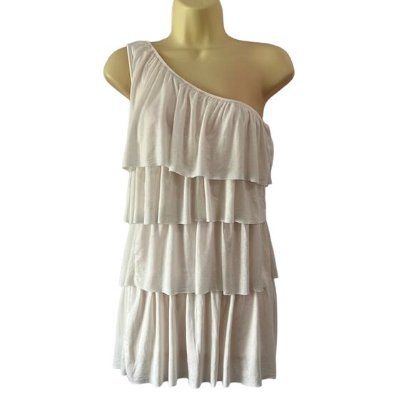 Francesca’s Collection White One Shoulder Tiered Tunic Top Mini Dress - Picture 1 of 8